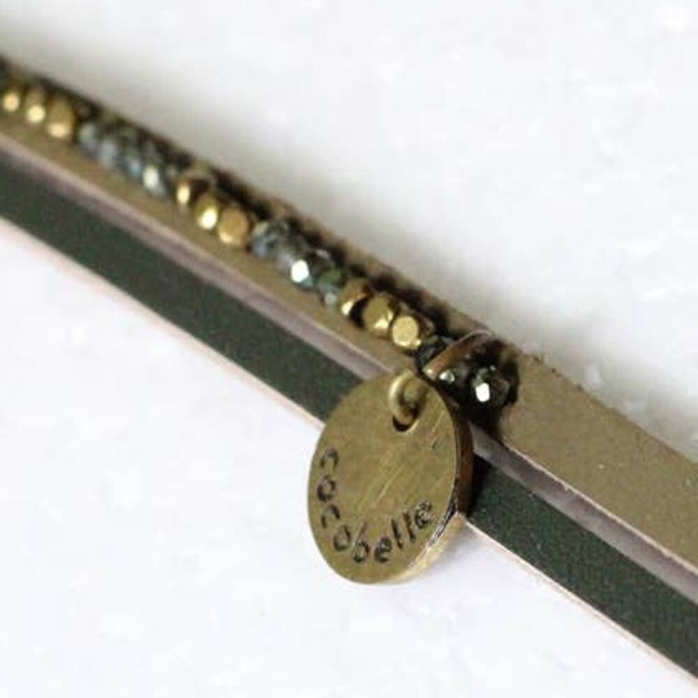 Anthropologie X Cocobelle Green Leather Gold Beaded Bracelet ~ NEW - Picture 2 of 6